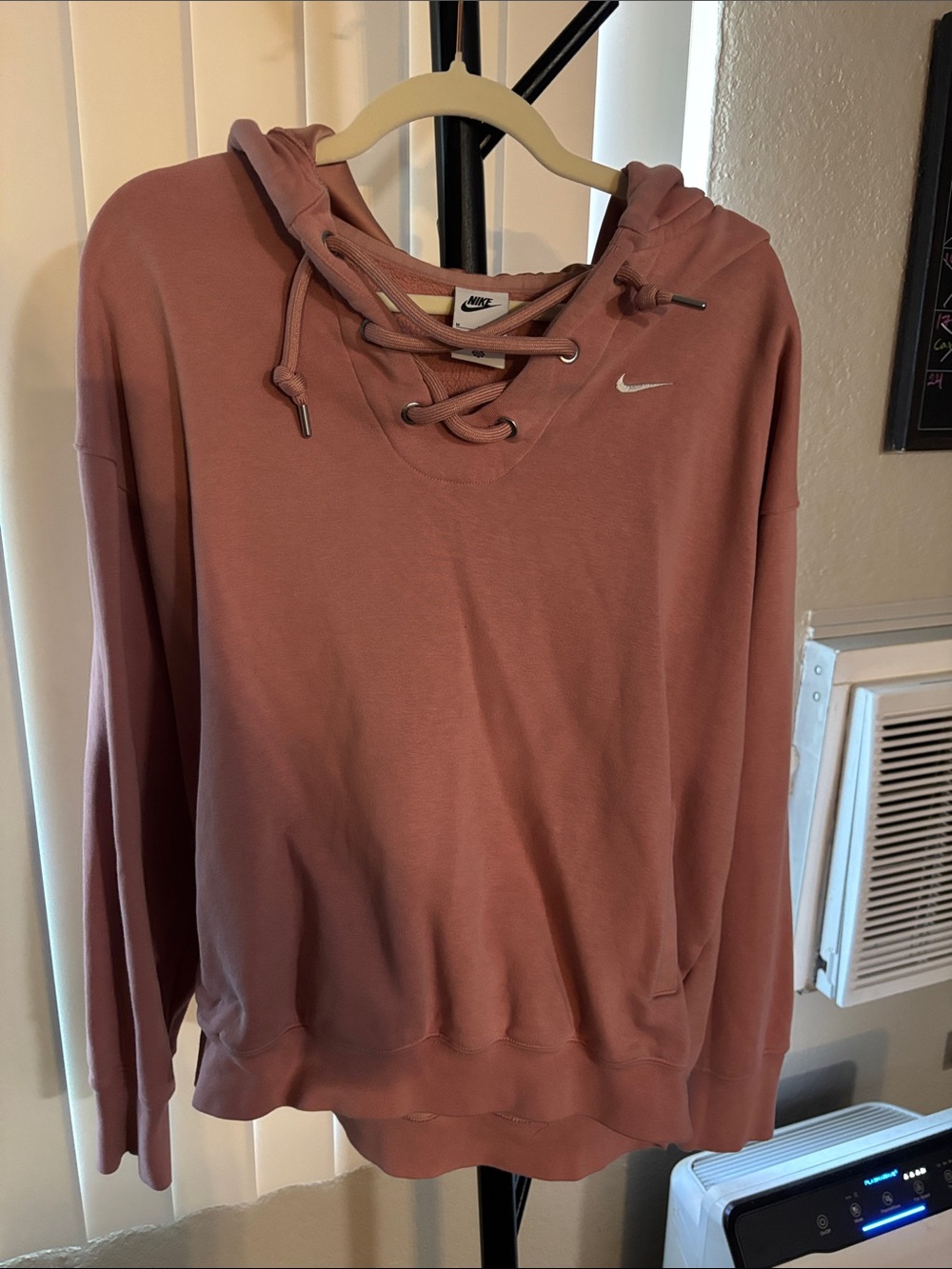 Nike Lace-Up Hoodie Sweatshirt - Dusty Rose